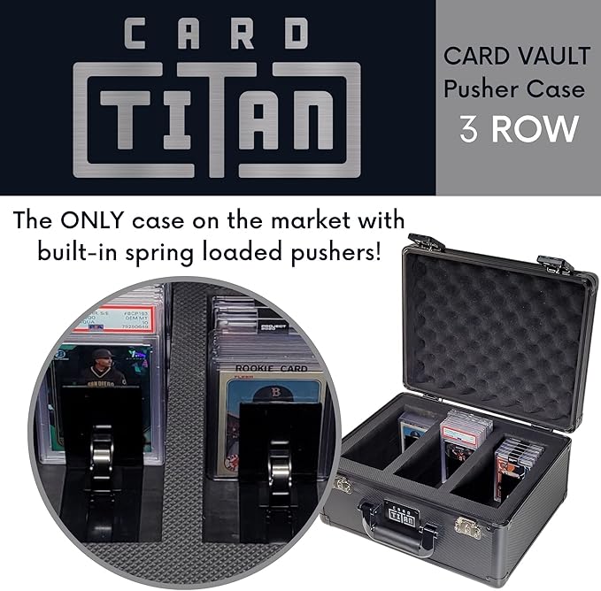 Vault Trading Card Storage Box - Lockable Sports Cards Hard Case with Spring-Loaded Pushers for Top Loaders & Graded Cards - 3 Row - Image 2