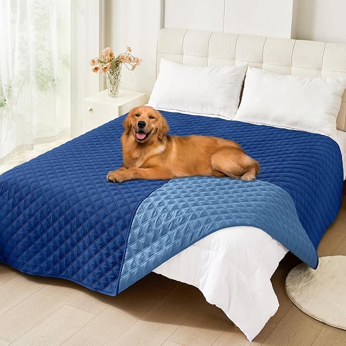 Smiry Waterproof Dog Bed Cover Pet Blanket, Soft Washable Dog Blanket for Furniture Bed Couch Sofa Reversible, Checkered (82"x102", Navy/Blue) by Smiry