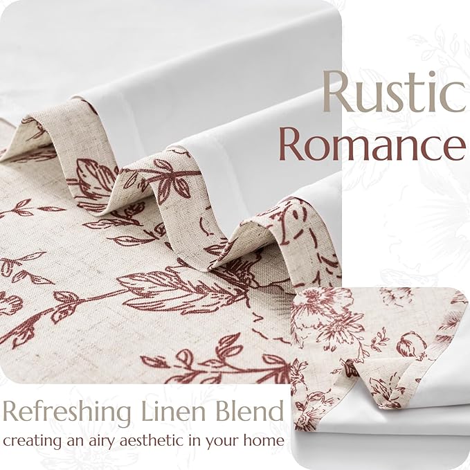 jinchan Lined Linen Blend Curtain Floral Curtains for Living Room 108 Inches Long Farmhouse Red Flower Printed Curtain Rod Pocket Back Tab Peony Patterned Drapes Curtains Set 2 Panels - Image 3