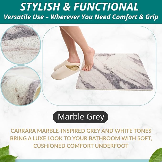 Enkosi Loofah Shower Mat Non Slip – Square Anti Slip Bath Mat for Inside Showers, Bathtub, Tub, Bathroom - Cushioned, Quick Dry PVC with Drain Holes - Secure Grip Safety Pad (Marble Grey 24x24) - Image 5