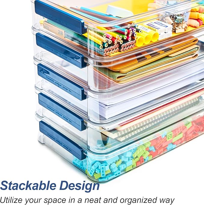 2 Pcs 5.5qt 9 x 13 Plastic Portable Project Case With Snap-Tight Latch Clear Stackable Storage Box With Lids Organizer Container For A4 File Photo Documents Scrapbook Craft Art Supplies - Image 4