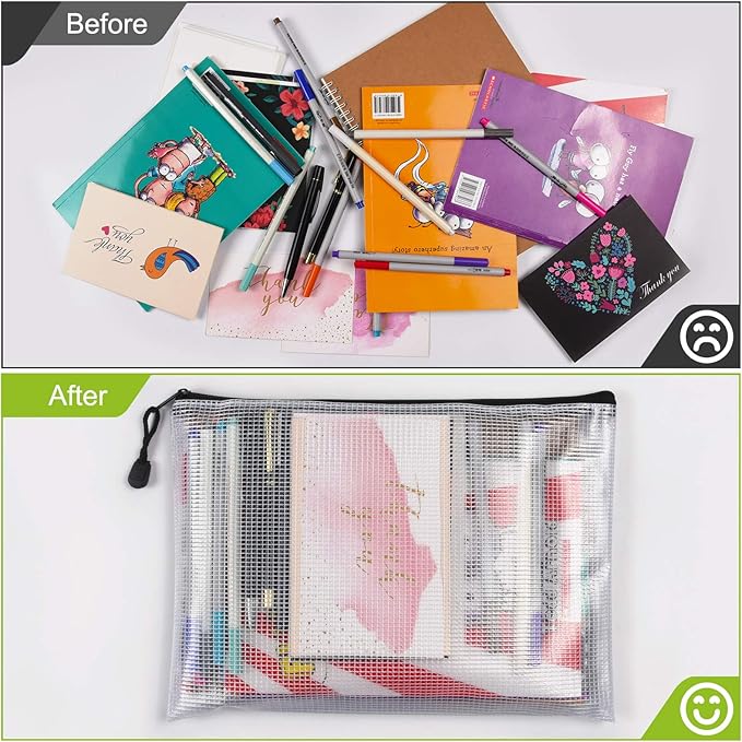 Mesh Zipper Pouch, 6PCS Waterproof Plastic Mesh ZipperBag, A5 Size Tear-Resistant Document Pouch, Extra Large Zip File Bags, for School Office Supplies Home Travel Storage(9.4×7.1 Inch) - Image 4