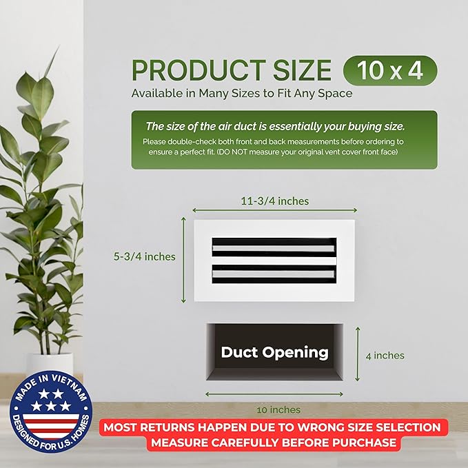 Modern Air Vent Cover 10x4 (Duct Opening) – Aluminum Linear Slot Diffuser, Decorative White HVAC Register with Slim Design for Wall & Ceiling, Quiet & Adjustable Airflow - Image 3