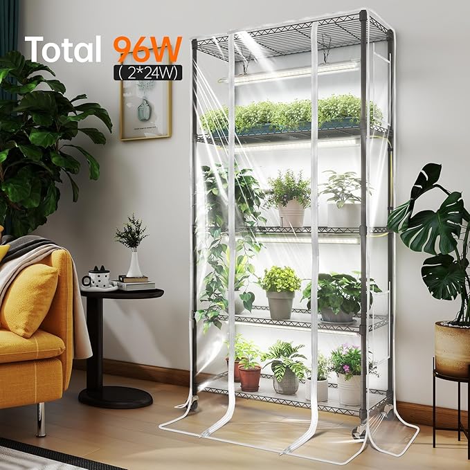 Bstrip Indoor Greenhouse with Grow Light, Mini Green House with 4 Pack T8 Full Spectrum Plant Lights with Timer, Indoor Greenhouse Cabinet for Indoor Plant, Seed Starting, Seed Tray, 29.5"x13.8"x59" - Image 3