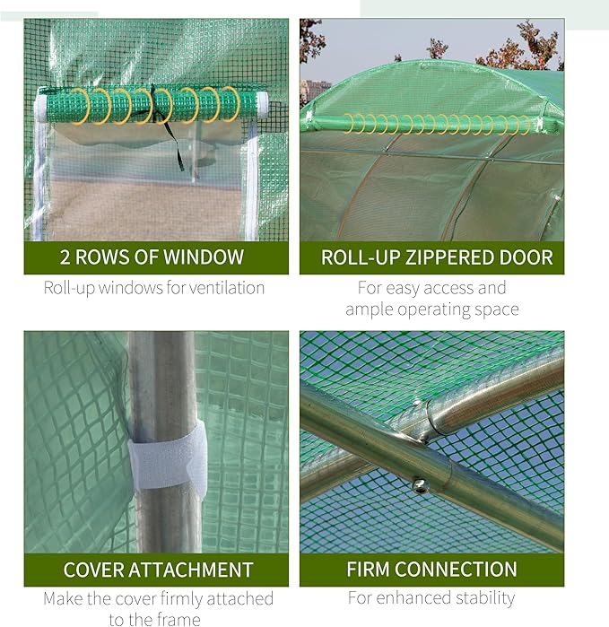 Walk-in Hoop Greenhouse for Tropical Plants, 10’x10’x6.5’ High Peak Design with PE Cover & Zippered Vents to Control Humidity & Heat, Green Steel Frame - Image 6