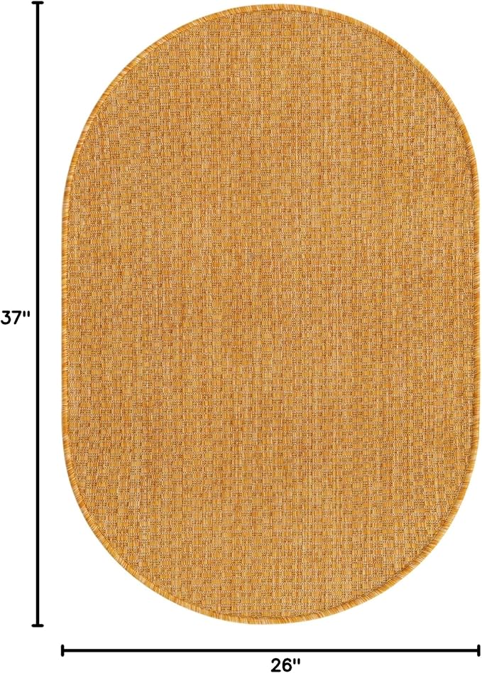 Unique Loom Collection Casual Transitional Solid Heathered Indoor/Outdoor Flatweave Area Rug (2' 2" x 3' 1" Oval, Corn Harvest Yellow) - Image 2