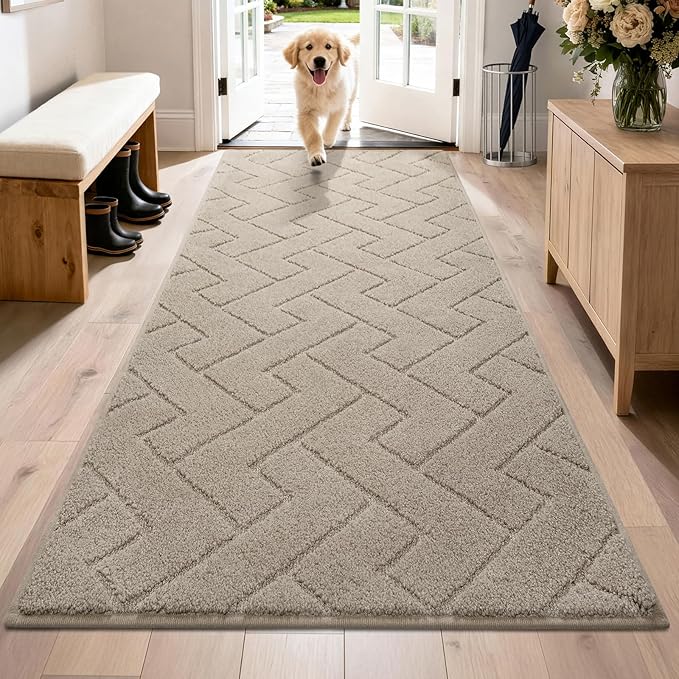 PURRUGS Dirt Trapping Door Mat 32" x 70", Non-Slip Machine Washable Entry Rug, Dog Doormat, Indoor Front Door Mat, Super Absorbent Entryway Rug for Muddy Shoes & Paws, Taupe by PURRUGS
