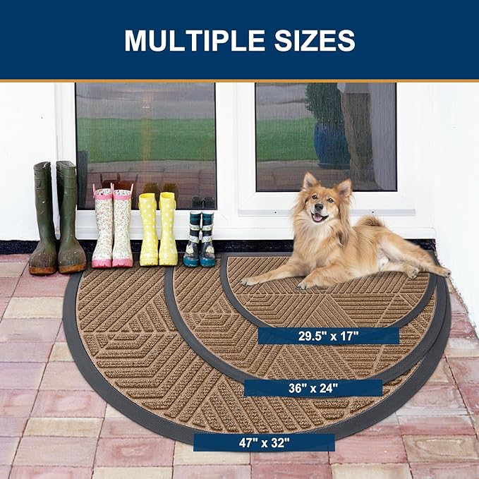 Smiry Half Circle Front Door Mat Outside Entrance, Heavy Duty Sturdy Natural Rubber Doormat, Trap Dirt and Moisture, Low Profile Mats for Indoor Outdoor Entry, Irregular Triangle (29.5x17, Coffee) - Image 2