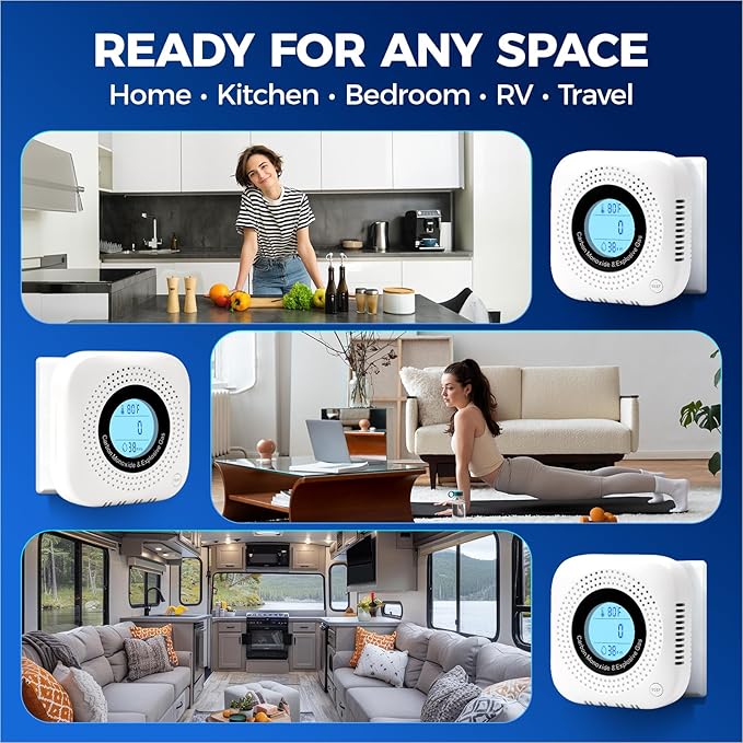 Plug-in Carbon Monoxide & Natural Gas Leak Detector, 4-in-1 CO, Methane, Propane Alarm with Temperature & Humidity Monitor for Home, Kitchen, RV, Hotel, Travel – White - Image 5