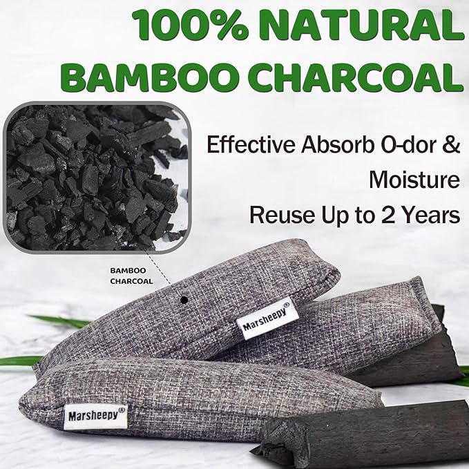 Marsheepy 12 Pack Charcoal Shoe Deodorizer Bags, Bamboo Charcoal Air Purifying bags, Odor Absorber, Odor Eliminator for shoes, Home, Closet, Pet - Image 2