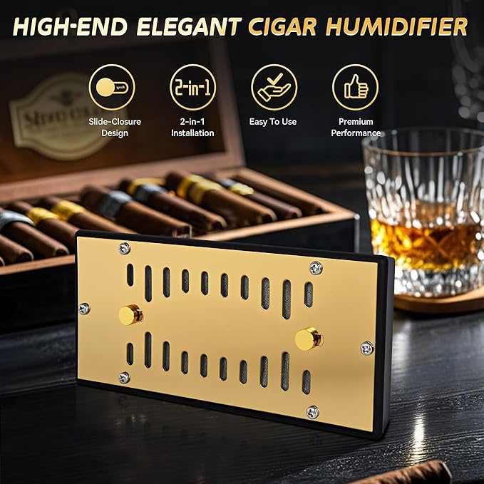 Electroplated Gold Cigar Humidor Humidifier,Slide-Closure Design,Maintains 68-72% Humidity for 50-150 Cigars,Premium Moisture Control & Travel-Friendly - Image 6