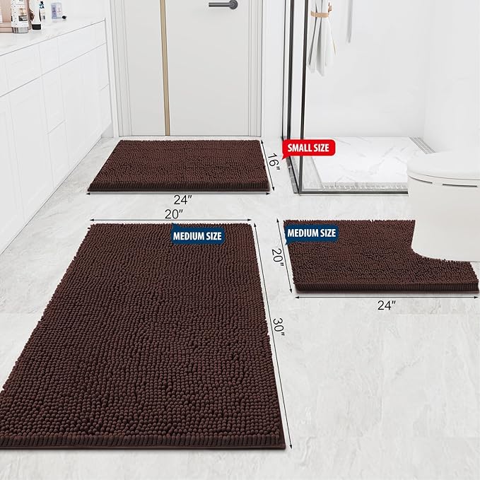 Smiry Luxury Chenille Bathroom Rugs 48x32, Extra Soft and Absorbent Shaggy Bath Mat, Machine Washable, Non-Slip Plush Carpet Runner for Tub, Shower, and Floor, Home Decor Accessories, Brown - Image 2