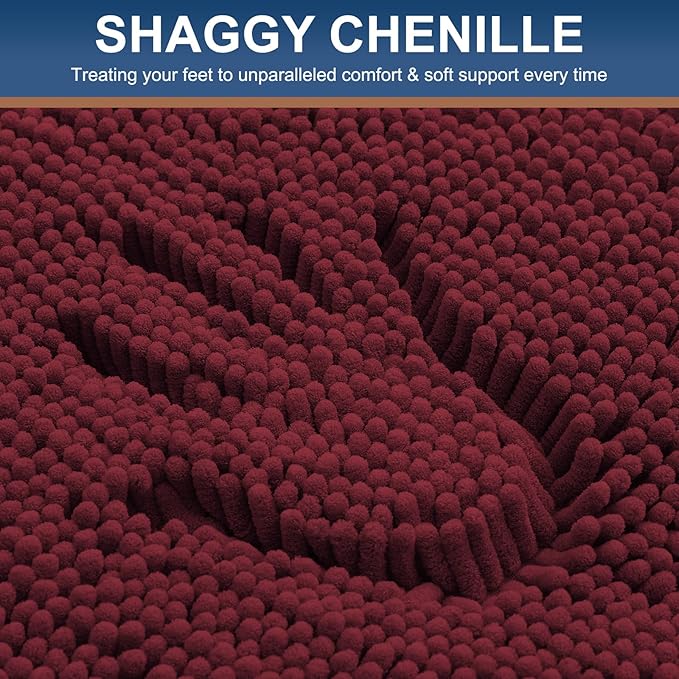 Smiry Luxury Chenille Round 24x24, Extra Soft and Absorbent Shaggy Bathroom Mat Rugs, Machine Washable, Non-Slip Plush Carpet for Tub, Shower, and Bath Room, Burgundy - Image 3