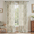 jinchan Linen Blend Floral Curtains for Living Room 96 Inch Length Farmhouse Printed Curtain Rod Pocket Back Tab Sage Green Peony Flower Patterned Drapes Bedroom Curtains Set 2 Panels by JINCHAN