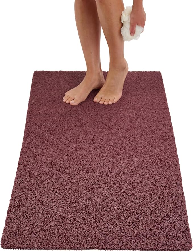 Soft Shower Mat Non Slip - PVC Loofah Inside or Outside Showers, Bathtubs, Bathrooms, and Wet Areas - Safe for Textured Tiled and Smooth Floor - No Suction Cups Secure Anti Slip (Brown 24 x 47) by ENKOSI