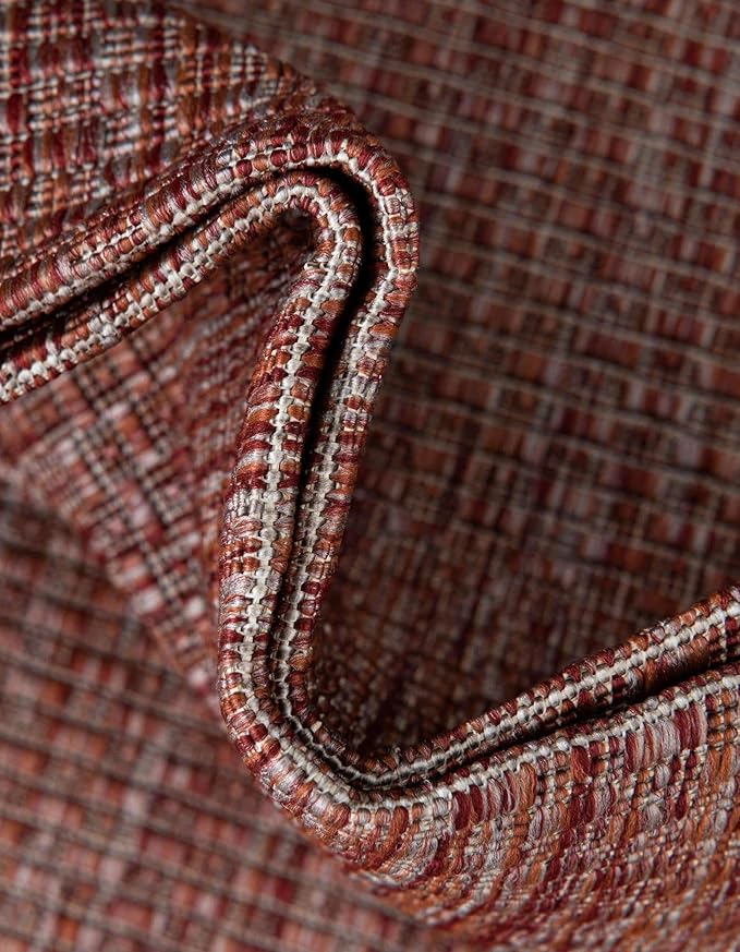 Unique Loom Collection Casual Transitional Solid Heathered Indoor/Outdoor Flatweave Area Rug (13' Round, Rust Red/Beige) - Image 6