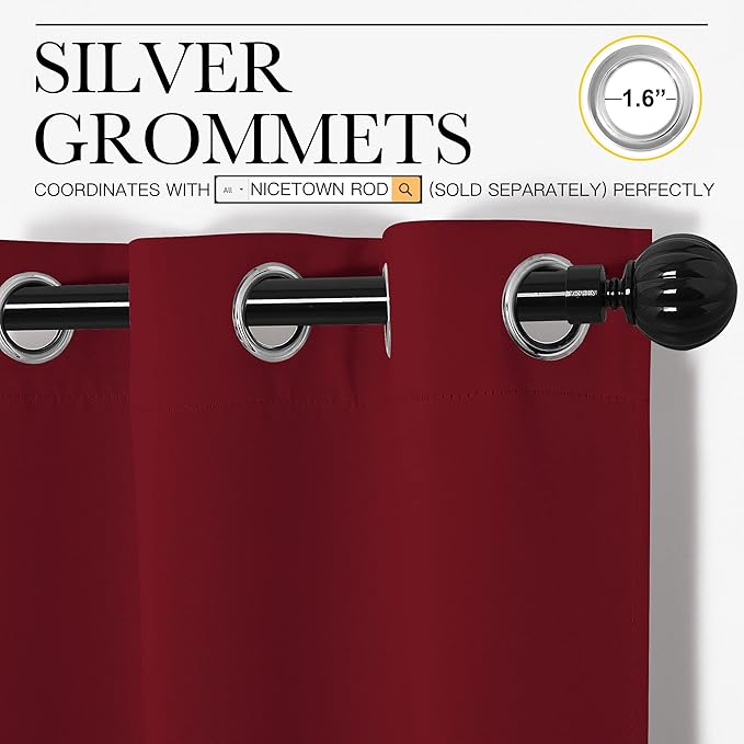 NICETOWN Christmas Blackout Curtain Panel Grommet - Home Decorations Thermal Insulated Solid Grommet Top Blackout Living Room Panels/Drapes for Gift (Burgundy Red, 1 Pair, 55 x 78-Inch) - Image 3