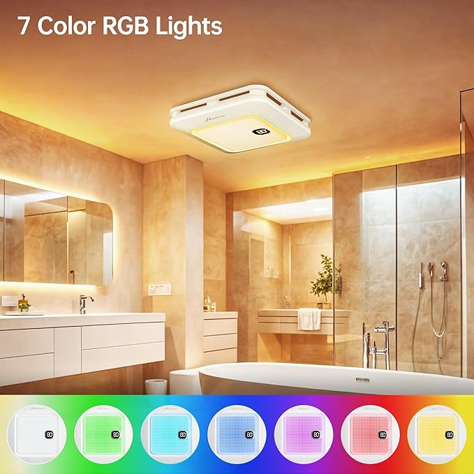 Bathroom Exhaust Fan with Bluetooth Speaker, 230 CFM 1.0 Sone Bathroom Exhaust Fan with Light, 3 Dynamic Light, 7 LED Color, 3 Color Temperatures, Nightlight,Remote, Easy Install (Ivory) - Image 4