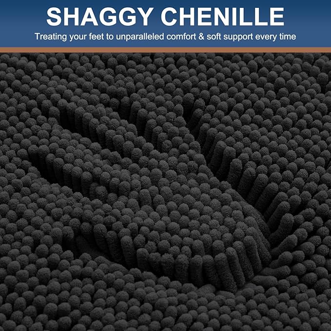 Smiry Luxury Chenille Bathroom Rugs 40x32, Extra Soft and Absorbent Shaggy Bath Mat, Machine Washable, Non-Slip Plush Carpet Runner for Tub, Shower, and Floor, Home Decor Accessories, Black - Image 4