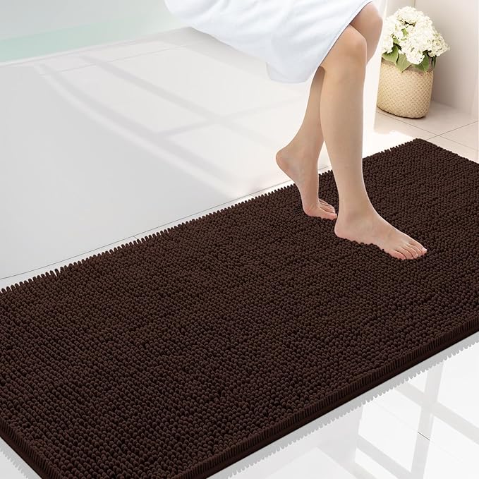 Smiry Luxury Chenille Bathroom Rugs 59x24, Extra Soft and Absorbent Shaggy Bath Mat, Machine Washable, Non-Slip Plush Carpet Runner for Tub, Shower, and Floor, Home Decor Accessories, Brown by Smiry
