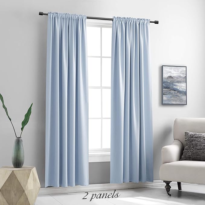 Room Darkening Curtain Panels - Boy's Room Drapes with Rod Pocket,Energy Smart Thermal Insulated Window Treatment Curtains(Baby Blue,52 W x 90 inches L,2 Panels) - Image 2