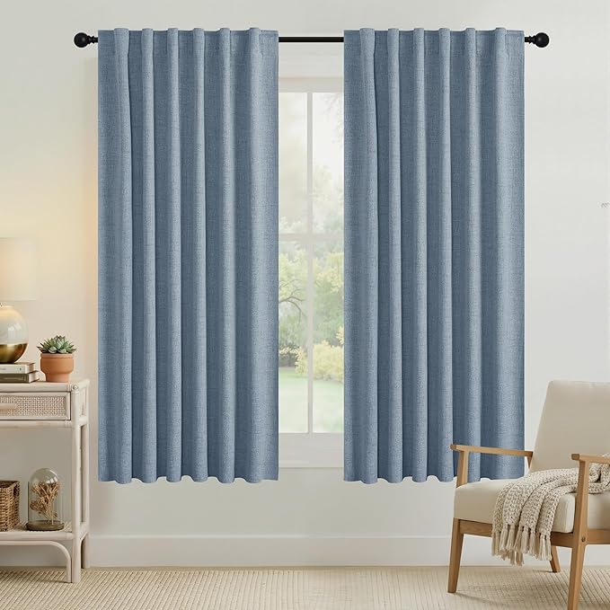 RYB HOME Smoky Blue 100% Blackout Curtains 63 inch Long, Light Blacking & Thermal Insulated Curtains for Nursery/Bedroom/Boys'Room, Back Tab & Rod Pocket Window Treatment, W52 x L63, 2 Panels by RYBHOME