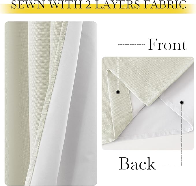 NICETOWN Faux Linen 100% Blackout 90 inch Curtains, Silver Grommet Thermal Insulated 2 Layers Window Treatments Sound Dampening for Living Room/Bedroom, Natural, W52 x L90, 2 Panels - Image 7