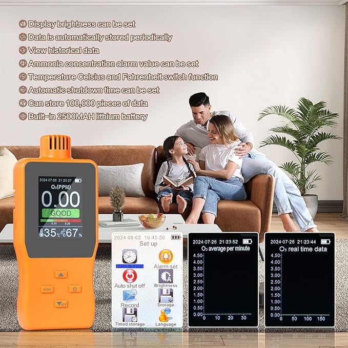 Ozone Detector, O3 Air Quality Meter Indoor, Portable Air Quality Monitor, Temperature Humidity Meter with Backlight LCD Screen Alert - Image 5