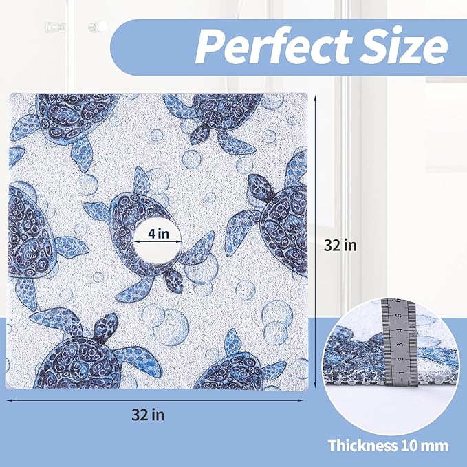 HOMBYS Square Shower Mat Non Slip,Shower Mat with Drain Hole in Middle,Shower Floor Mats for Inside Shower,PVC Loofah Shower Stall Mat,Secure in Shower Mat,Boho Bath Mats for Shower - Image 2