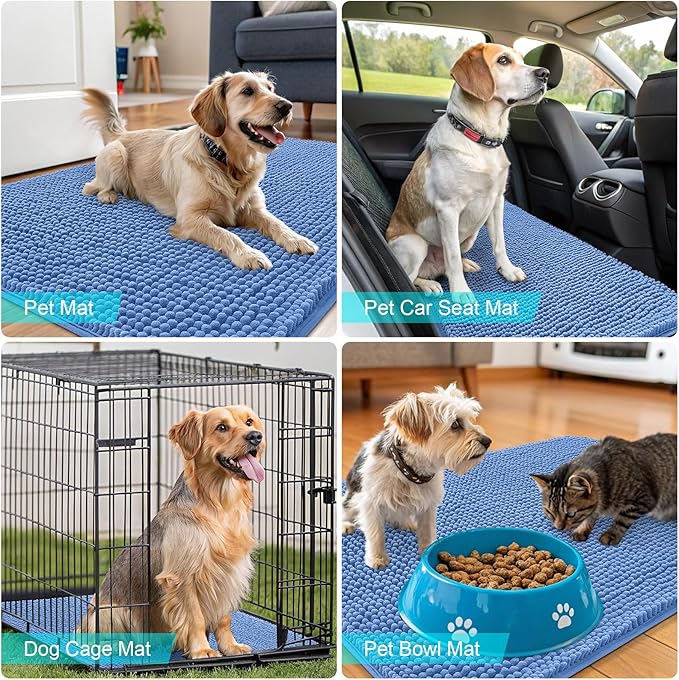OLANLY Dog Door Mat for Muddy Paws 59x24, Absorbs Moisture and Dirt, Absorbent Non-Slip Washable Doormat, Quick Dry Chenille Mud Mat, Entry Indoor Entryway Carpet for Inside Floor, Cornflower Blue - Image 7