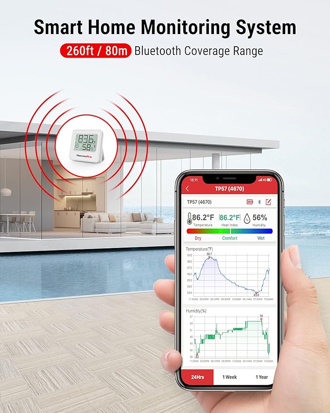 ThermoPro TP357 Digital Hygrometer Indoor Thermometer of 260FT, Bluetooth Humidity Meter with Smart App, Room Humidity Gauge with Humidity Sensor, 2-Year Data Storage and Export - Image 2
