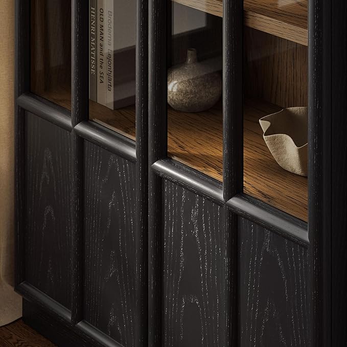 Modway Anwen 79" Wood Display Cabinet with Glass Doors in Black Oak – Modern China Cabinet with Arched Door Detail – Large Curio Cabinet for Collectibles - Image 5