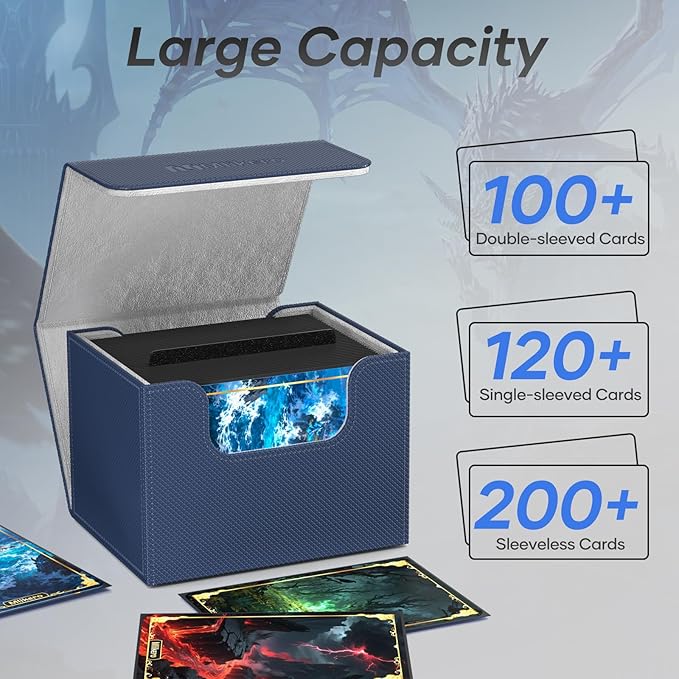 Mlikero Card Deck Box, Commander Deck Box Holds 100+ Double-Sleeved Cards with Divider, Leather Magnetic Closure Card Box Fit for MTG, TCG (Blue) - Image 2