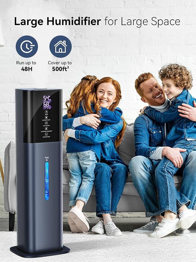 Humidifiers for Bedroom, 2.11Gal 8L Quiet Humidifiers for Large Room with Timer, 360°Nozzle, 3 Speed Ultrasonic Cool Mist Humidifier with Humidistat for Baby, Customize humidity for Home Adults Plants - Image 3