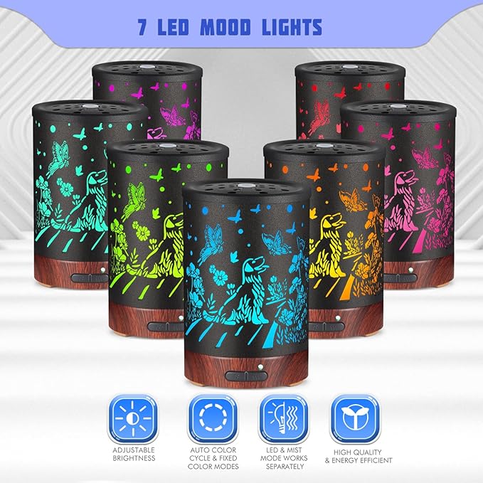 Essential Oils Diffuser,Aromatherapy Diffuser,Birthday Gifts for Women Mom Grandma,Metal Cool Mist Humidifier with 7 Colors Lights Waterless Auto Off Air Diffusers (Dogs)… - Image 2