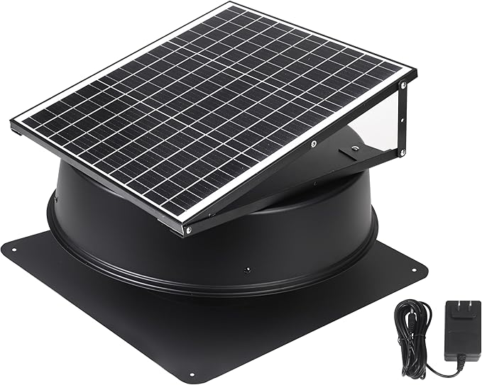 Solar Attic Fan, 40 W, 1600 CFM Large Air Flow Solar Roof Vent Fan, Low Noise and Weatherproof with 110V Smart Adapter, Ideal for Home, Greenhouse, Garage, Shop, RV, Workshop etc. by OMNIPV