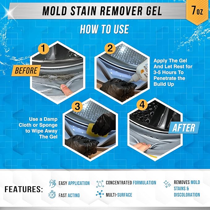 ACTIVE Mold Stain Remover Gel Cleaner Heavy Duty Stain Cleaner for Front Loader Washing Machine Seal, Bathroom Grout, Shower, Caulk - Front Load Washer Cleaning Solution - 7 Fl Oz - Image 3