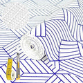 Shelf Liners for Kitchen Cabinets 17.3in x 20FT, Non Adhesive Cabinet Liner Strong Non-Slip White and Blue Geometric Drawer Liner, Easy to Clean for Shelf, Cabinet with Knife and Tape Measure by Kimhan