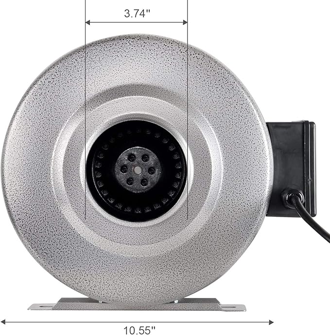 iPower GLFANXINL4FILT4MD8CTR 4 Inch 190 CFM Inline Fan Carbon Filter 8 Feet Ducting Combo with Variable Speed Controller and Rope Hanger for Grow Tent Ventilation, 4" Fan & Filter, Grey - Image 2