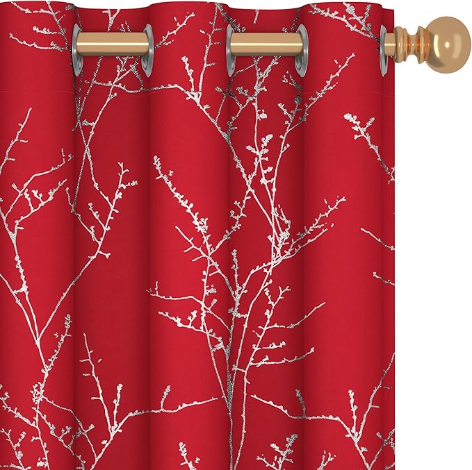 Deconovo Christmas Red Curtains, Blackout Drapes, Soundproof Curtain, Silver Print, 42 x 63 Inch Long, 2 Panels, Machine Washable Window Panel for Living Room Bedroom Festival Party Decoration Kitchen by Deconovo