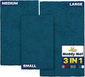 Muddy Mat® Pack of 3 Highly Absorbent Microfiber Dog Door Mat and Pet Rug, Non Slip Thick Washable Area Mat Soft Chenille for Kitchen Bathroom Bedroom and Outdoor - Atlantic Blue Small, Medium & Large by MuddyMat%C2%AE