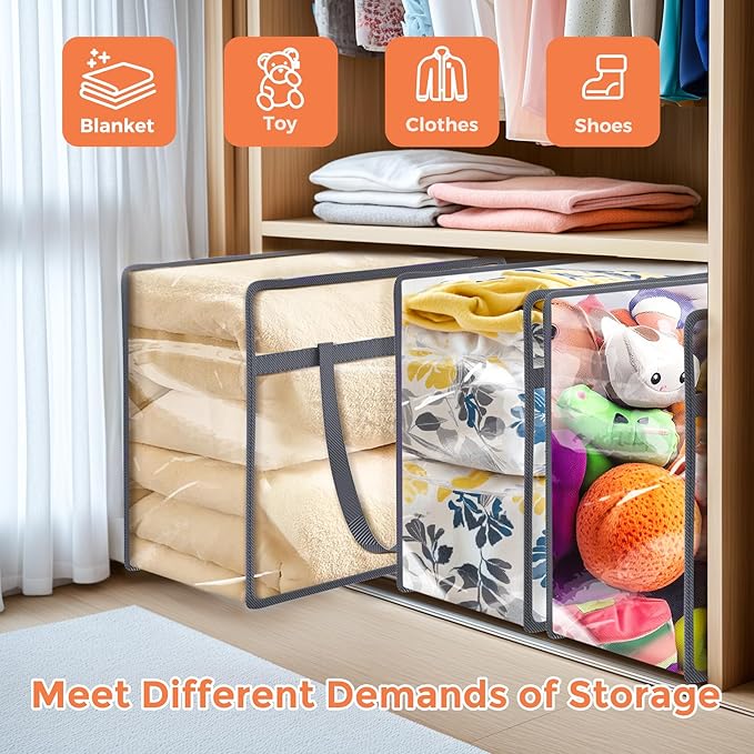Budding Joy 6 Pack Clear Zippered Storage Bags for Clothes,40L Closet Organizers and Storage Containers Vinyl Moving Bag for Bedding, Linen, Blankets, Comforters, Clothing & Toys, Grey - Image 4