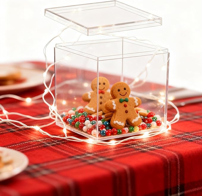 Acrylic Box Clear Acrylic Square Cube Display Boxes Multi-Purpose Container Clear Boxes with Lids for Gifts Weddings Valentine's Day Party Favors Jewelry Storage Box - Image 7