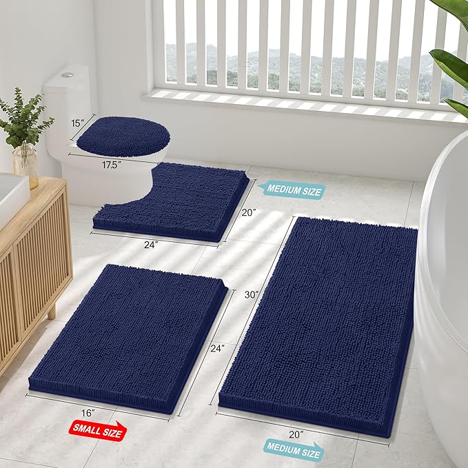 Smiry Luxury Chenille Bathroom Rugs 36x24, Extra Soft and Absorbent Shaggy Bath Mat, Machine Washable, Non-Slip Plush Carpet Runner for Tub, Shower, and Floor, Home Decor Accessories, Navy Blue - Image 2