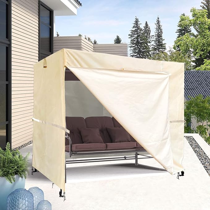 Outdoor Swing Cove, Triple Seater Hammock, UV Resistant Garden Swing (80 * 59 * 72 Inch), Beige - Image 6