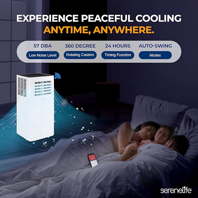 SereneLife Small Air Conditioner Portable 10,000 BTU with Built-in Dehumidifier - Portable AC unit for rooms up to 450 sq ft - WiFi app + Remote Control, Window Mount Exhaust Kit - Image 5