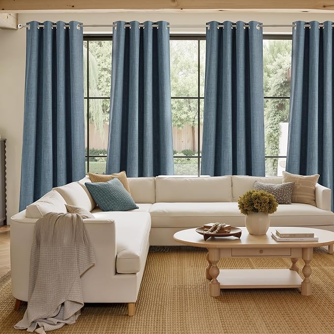 NICETOWN Mist Blue Faux Linen Room Darkening Rod Pocket Curtains 63 inch Length, W42 x L63, Light Blocking Thermal Insulated Noise Reducing Drapes for Bedroom Living Room Farmhouse Decor, 2 Panels - Image 4