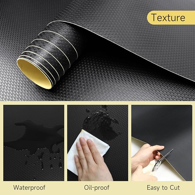 WochiTV Adhesive Shelf Liner 11.8 X 360 Inches Peel and Stick Kitchen Liner for Cabinets, Drawers Removable Protector Mat Waterproof Contact Covering for Dresser Pantry Countertops Shelves, Black - Image 3