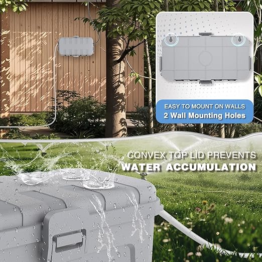 Flemoon Medium Outdoor Electrical Box (11.5x5.2x4 inch), IP54 Waterproof Extension Cord Cover w/6 Cable Entry Ports, Weatherproof Connection Box for Power Strip, Timer, Holiday Lights, Light Grey - Image 6