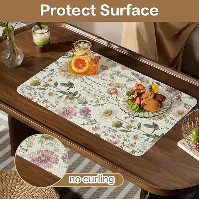 Floral Drawer and Shelf Liner for Kitchen Cabinets Non-Adhesive Drawer Liner Non-Slip Daisy Shelf Liners Strong Grip Waterproof Easy to Clean Cabinet Liners for Dresser Cupboard 12IN × 16.4FT - Image 4